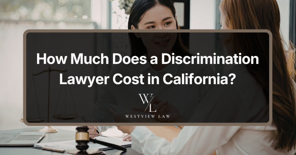 Client meeting discrimination lawyer in California office discussing legal fees