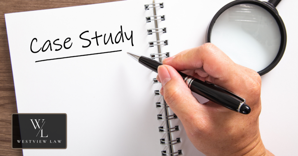 Retaliation case study Hand writing the words Case Study on a spiral notepad next to a magnifying glass